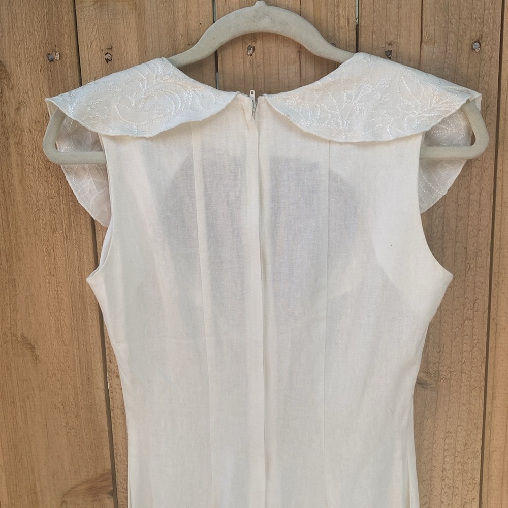 Women Ivory Milkmaid Linen Dress Small Corset Waist Embroider RenFaire Edwardian - Picture 7 of 9